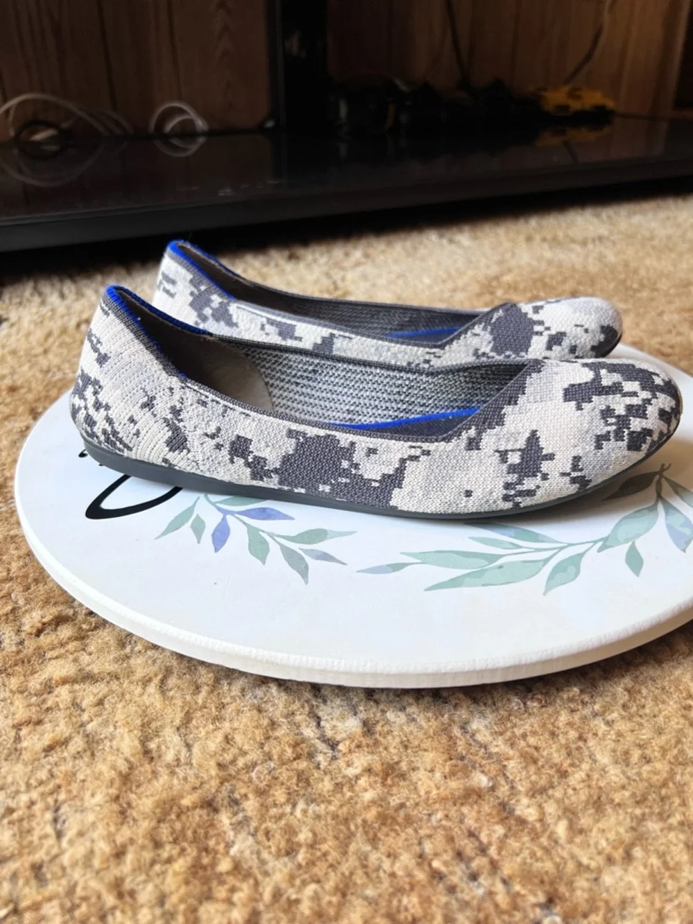 Rothy's Snake Print Flats with Blue Trim